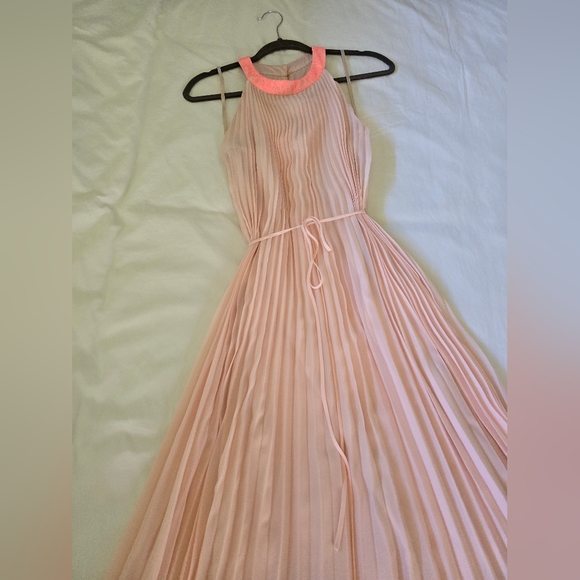 Ted Baker London Pleated Lace Trim Maxi Dress, Peach & Bright Orange - Picture 5 of 9